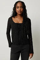 Ardene Tie Front Lace Cardigan in | Size | Cotton/Elastane/Polyamide