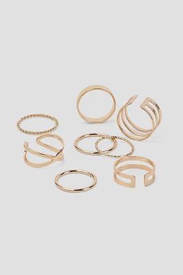 Ardene 8-Pack Minimalist Rings in Gold | Size