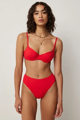 Ardene High Leg Cheeky Bikini Bottom in Red | Size | Polyester/Nylon/Spandex | Microfiber