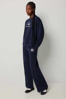 Ardene Wide Leg Sweatpants in Dark Blue | Size | Fleece-Lined