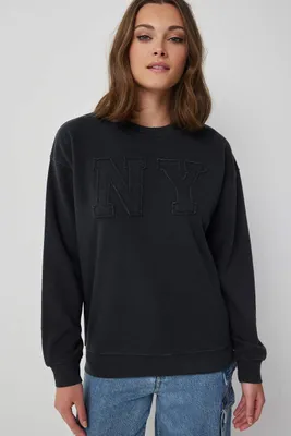 Ardene American Destination Crew Neck Sweatshirt in Black | Size | Polyester/Cotton | Fleece-Lined
