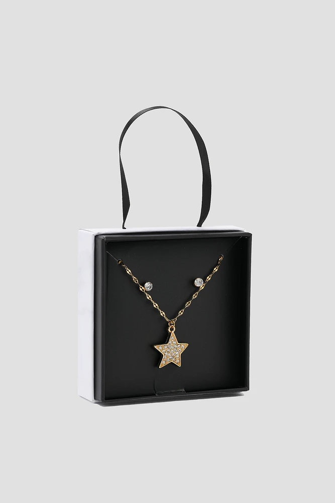 Ardene Star Necklace & Earring Set in Gold | Stainless Steel