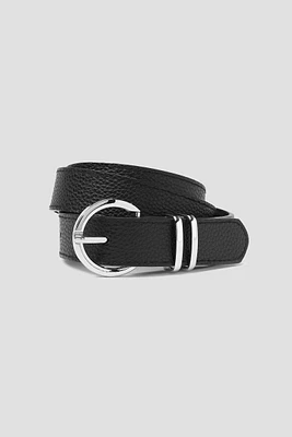 Ardene Round Buckle Belt in Black | Size Small | Faux Leather