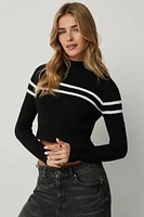 Ardene Striped Mock Neck Sweater in | Size | Polyester/Polyamide