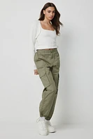 Ardene Regular Rise Cargo Parachute Pants in Khaki | Size | Nylon/Cotton