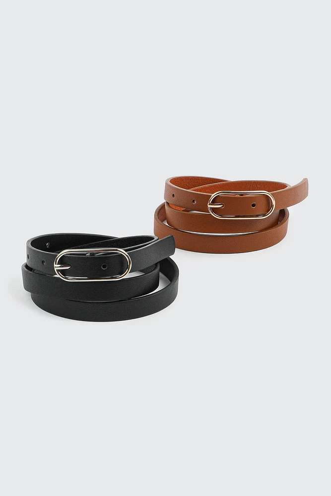 Ardene 2-Pack Black & Brown Belts | Size | Faux Leather