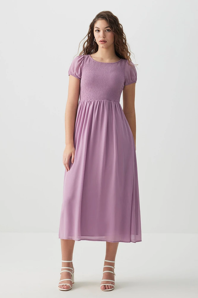 Ardene Smocked Bodice Midi Dress in | Size | Polyester