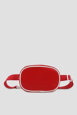 Ardene Contrast Trim Fanny Pack in Red | 100% Recycled Polyester/Faux Leather | Eco-Conscious