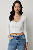 Ardene Contour V-Neck Long Sleeve T-Shirt in | Size | Elastane/Polyamide