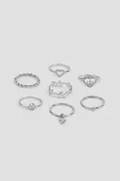 Ardene 7-Pack Flame & Heart Rings in Silver | Size