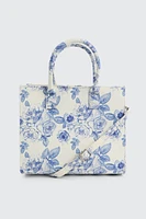 Ardene Floral Canvas Tote Bag in Medium Blue | 100% Recycled Polyester | Eco-Conscious