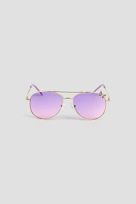 Ardene Kids Aviator Sunglasses with Butterfly Detail in Lilac