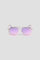 Ardene Kids Aviator Sunglasses with Butterfly Detail in Lilac