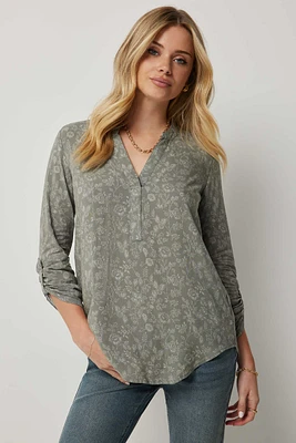 Ardene Basic Printed Long Sleeve Tunic in Khaki | Size | 100% Viscose