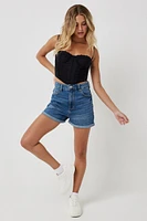 Ardene Mom Denim Shorts in Dark Blue | Size | 100% Cotton