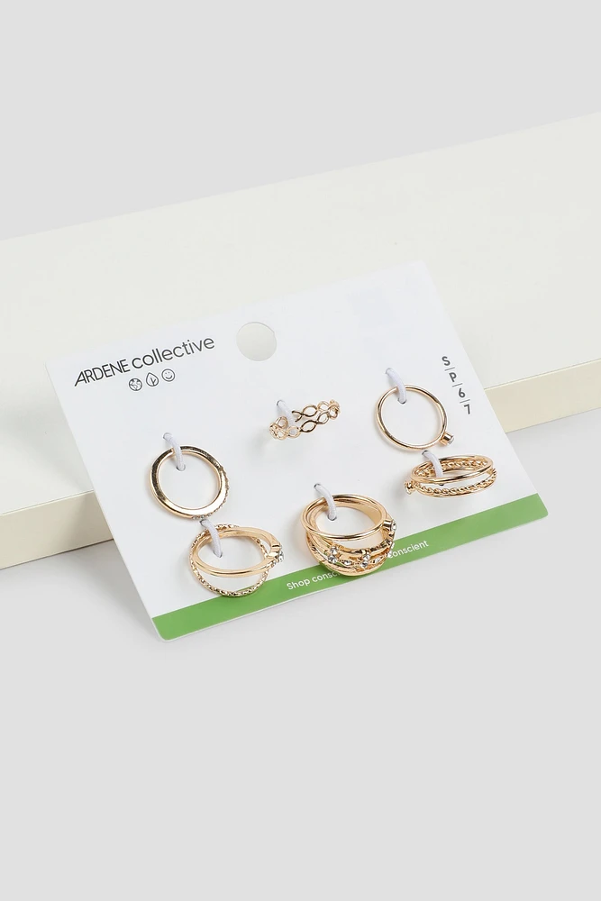 Ardene 9-Pack Assorted Rings with Stones in Gold | Size | Eco-Conscious