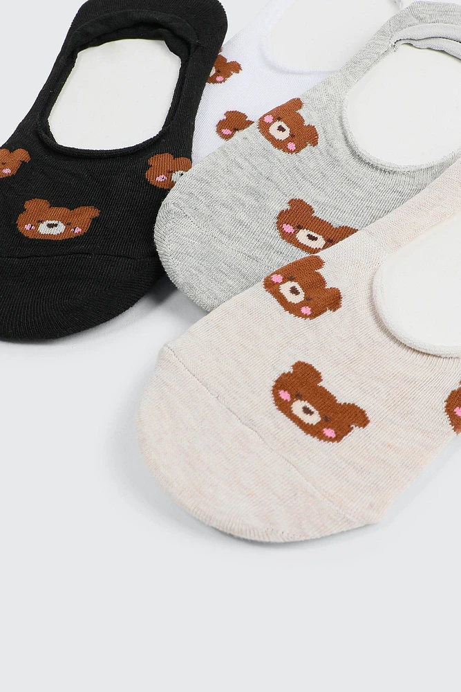 Ardene 4-Pack Bear Print Shoe Liners | Polyester/Spandex