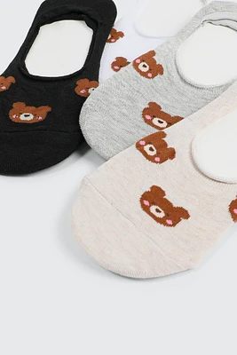 Ardene 4-Pack Bear Print Shoe Liners | Polyester/Spandex