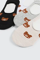 Ardene 4-Pack Bear Print Shoe Liners | Polyester/Spandex