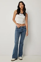 Ardene Mid Rise Flare Leg Jeans in Medium Blue | Size | Polyester/Spandex/Cotton