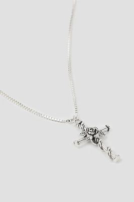 Ardene Rose Cross Pendant Chain Necklace in Silver
