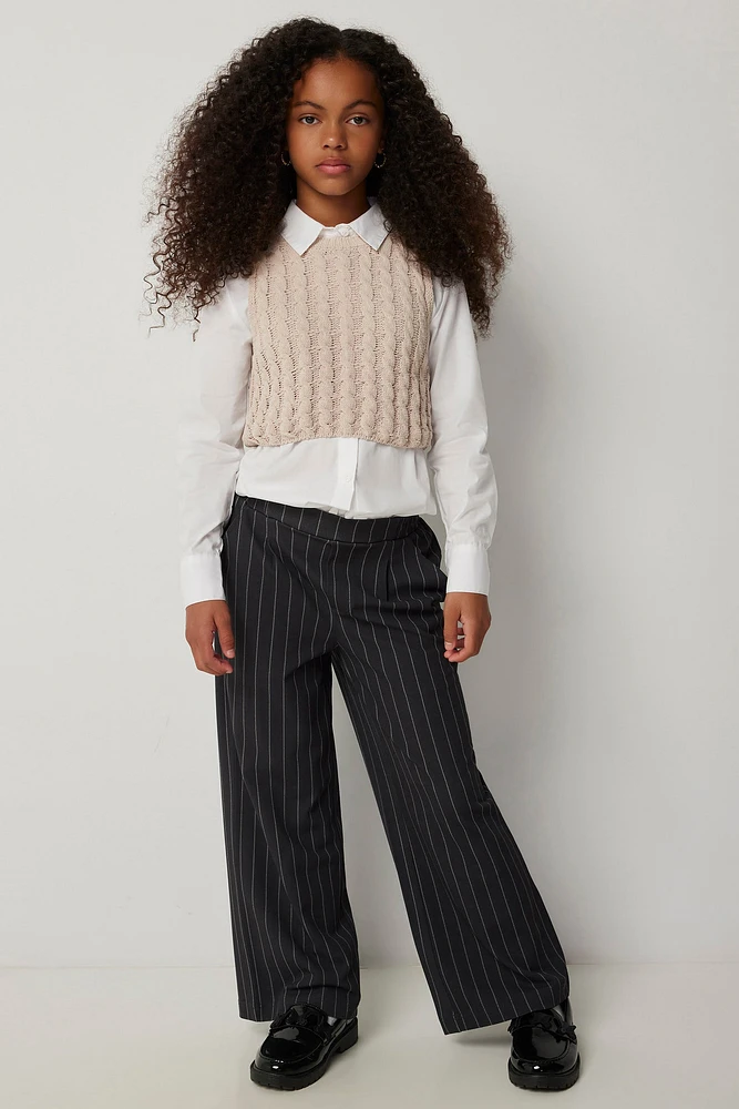 Ardene Kids Pinstripe Trousers in Dark Grey | Size | Polyester/Elastane