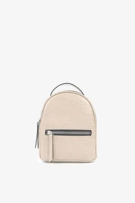 Ardene Croc Embossed Mini Backpack in Beige | Faux Leather/Polyester