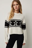 Ardene Crop Star Sweater in White | Size