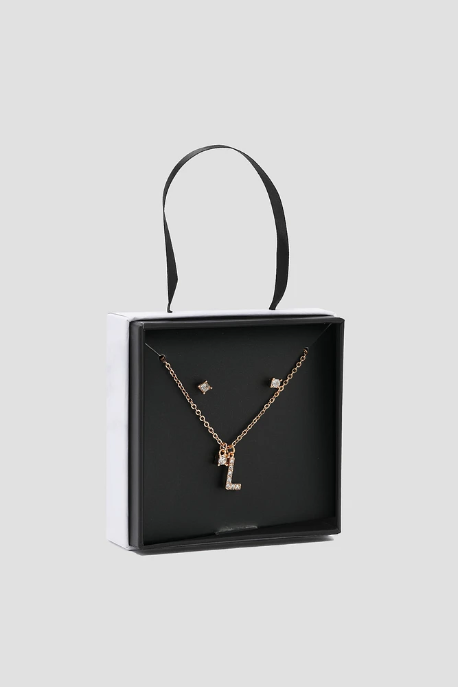 Ardene Initial L Necklace & Earring Set in Gold | Stainless Steel