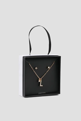 Ardene Initial L Necklace & Earring Set in Gold | Stainless Steel