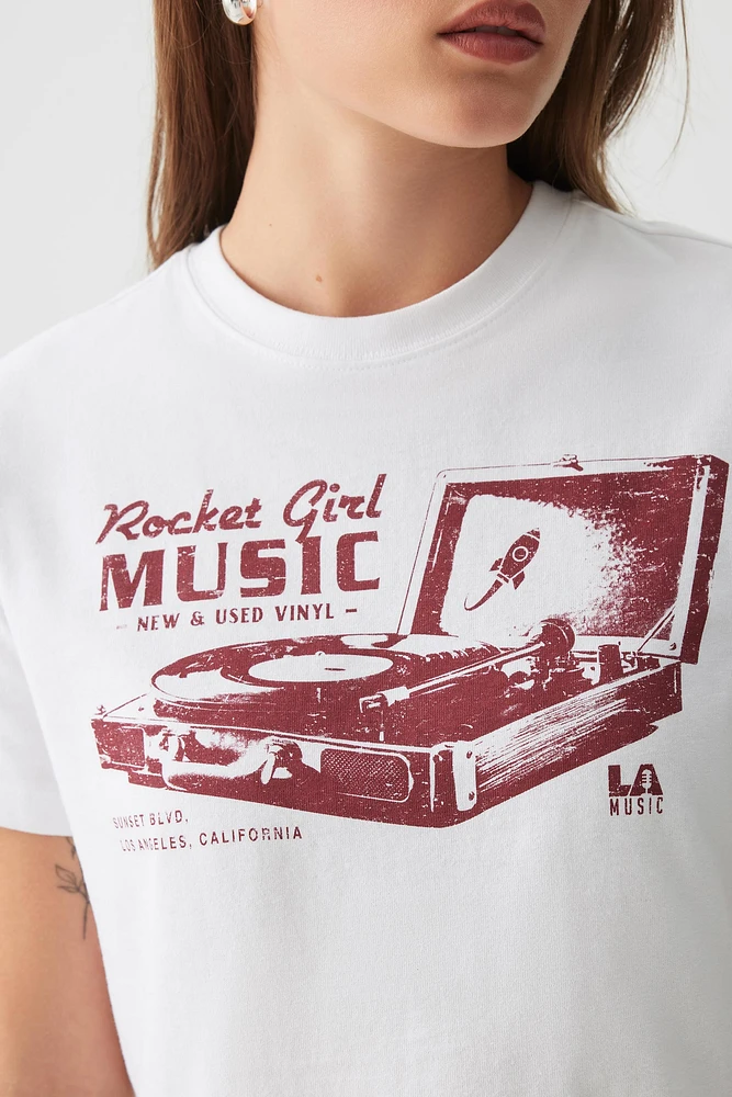 Ardene Graphic Crop T-Shirt in White | Size Large | 100% Cotton