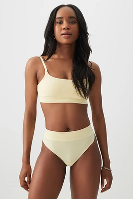 Ardene Seamless High Waist Thong Panty in Banana Cream | Size Small | Nylon/Elastane | Eco-Conscious