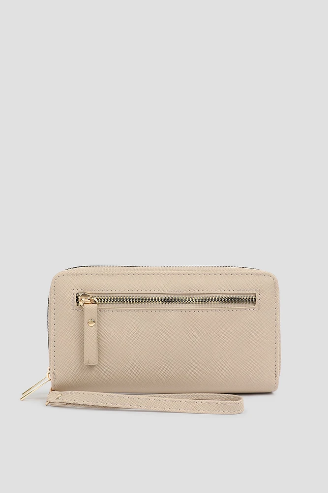 Ardene Rectangular Wallet in Beige | Faux Leather/Polyester