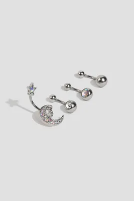 Ardene 4-Pack Moon & Star Navel Piercings in Silver