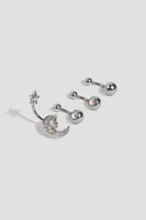 Ardene 4-Pack Moon & Star Navel Piercings in Silver