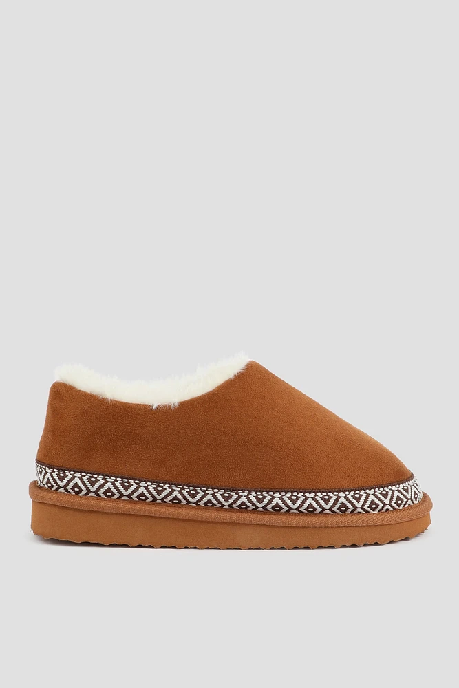 Ardene Mule Slippers with Accent Trim in Cognac | Size | Polyester/Faux Suede | Eco-Conscious