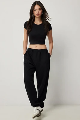 Ardene Baggy Sweatpants in Black Eclipse | Size | Polyester/Cotton | Fleece-Lined | Eco-Conscious