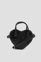 Ardene Heart Shaped Crossbody Bag in Black | Faux Leather/Polyester