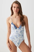 Ardene Lace Trim One Piece Swimsuit in Medium Blue | Size | Polyester/Nylon/Elastane | Microfiber