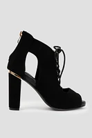 Ardene Peep Toe Heeled Booties in Black | Size | Faux Suede