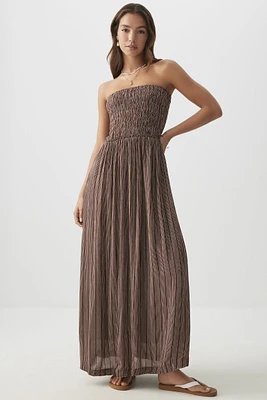 Ardene Crinkle Maxi Tube Dress in Brown | Size | Rayon