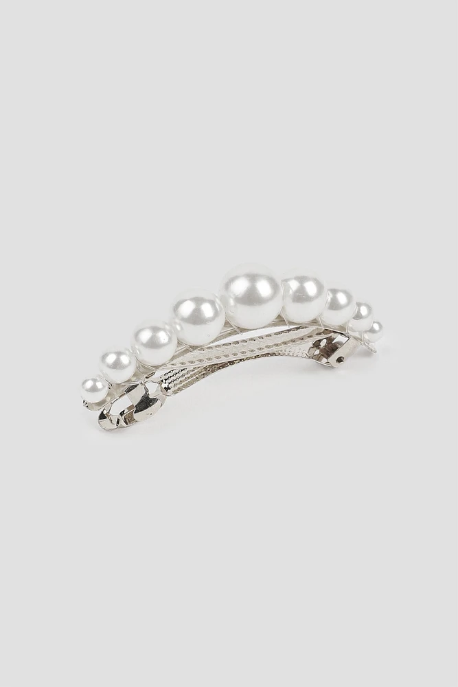 Ardene Pearl Barrette in Silver