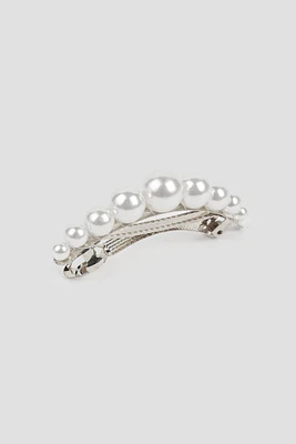 Ardene Pearl Barrette in Silver