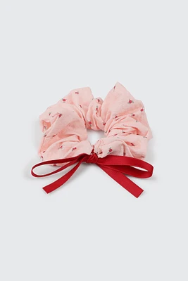 Ardene Floral Scrunchie with Bow in Light Pink