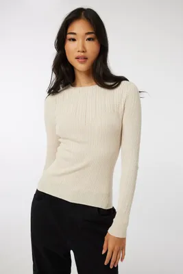 Ardene Bustier-Like Fine Knit Sweater in Beige | Size | Polyester/Rayon