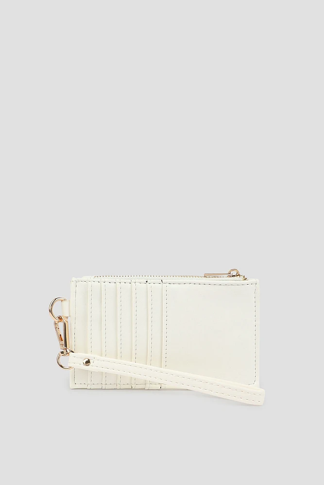 Ardene Topstitched Flat Wallet in White | Faux Leather/Polyester