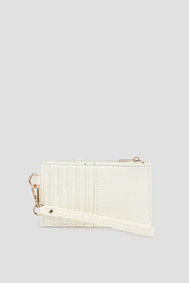 Ardene Topstitched Flat Wallet in White | Faux Leather/Polyester