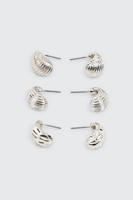 Ardene 3-Pack Textured Hoop Earrings in Silver | Stainless Steel