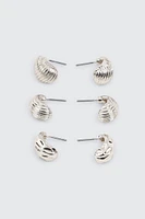 Ardene 3-Pack Textured Hoop Earrings in Silver | Stainless Steel