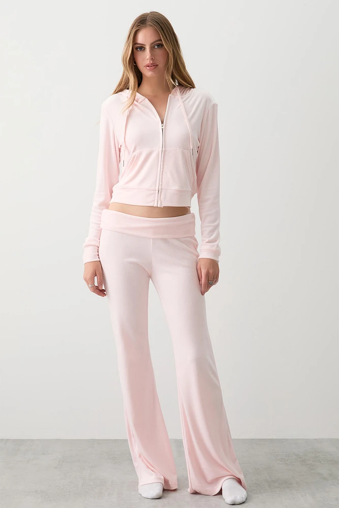 Ardene Velvet Flare Leg PJ Pants in Light Pink | Size | Polyester/Elastane | Eco-Conscious